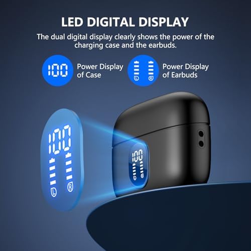 Advanced Bluetooth 5.4 Wireless Earbuds with LED Charging Case – Ultra-Lightweight, IPX6 Waterproof Design Featuring 42 Hours of Deep Bass Sound for Dynamic Audio Experiences on i Phone & Android Devices