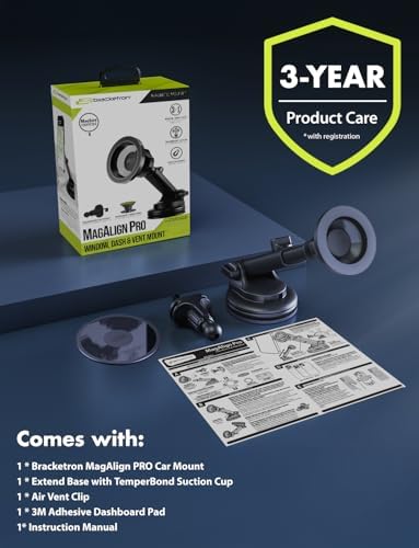 Bracketron Magnetic Car Mount for Cell Phone, MagAlign Max Car Vent Phone Mount【Strongest Magnetic+ Suction】, Vent Phone Mount for Car for iPhone 16 Pro Max 15 14 13 12 – MagSafe Car Accessories – Enhanced Compatibility and Speed