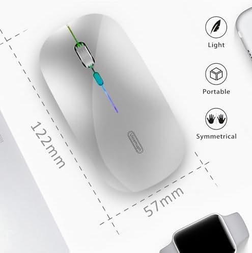 Uiosmuph G12 Slim Rechargeable LED Wireless Silent Mouse – Ultra-Portable USB Optical Computer Accessory with Type C Adapter for Seamless Compatibility and Noise-Free Operation in Blackish Green