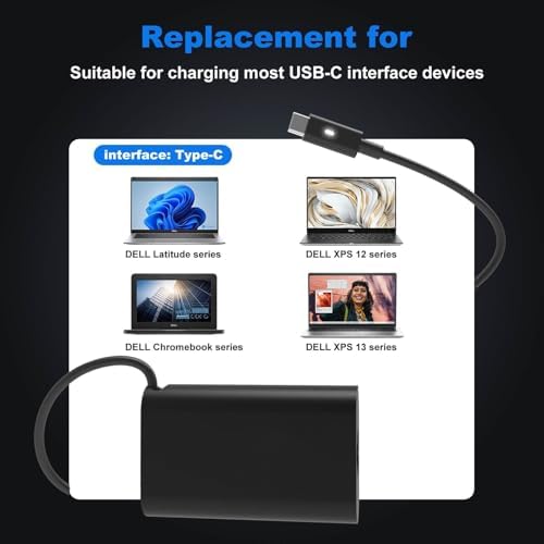 Advanced 45 W USB-C Power Adapter for Dell XPS & Latitude Laptops – Swift Charging Solution for XPS 13, 9300, 9360, Latitude 5175 & More – Ultra-Lightweight Design for Effortless Mobility – Comprehensive Safety Mechanisms Against Overheat & Overcharge – Essential Laptop Charging Accessory for Professionals on the Move