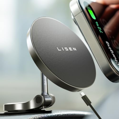 LISEN Mag Safe Car Mount Charger – Effortless 360° Rotation & Ultra-Strong Magnetic Hold for i Phone 15, 16 Pro Max | Fast Wireless Charging Solution | Sleek Black Design for Ultimate Driving Convenience | Hands-Free Navigation & Seamless Integration with Mag Safe Technology