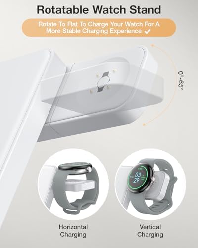 Foldable 3-in-1 Wireless Charging Station for Google Pixel Watch 1 st – 15 W Fast Charger for Pixel 9 Pro/XL, 8/7/6 Series, and Pixel Buds Pro/2 – Compact Travel Design with QC 18 W Adapter – Perfect for Home and Office Use