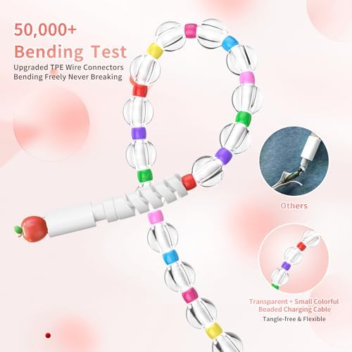 Aolcev 66 W Beaded Lightning Charging Cable – 6.6 FT MFi Certified USB A Charger for i Phone 14/13/12/11 Pro Max & i Pad – Fast Charging, Durable Design, Perfect for Home & On-the-Go Power Needs