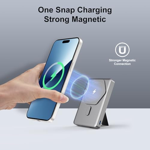 Magnetic Portable Charger – 10,000 m Ah Wireless Power Bank with 20 W PD Fast Charging for i Phone 16/15/14/13/12 & Air Pods – Durable Alloy Design for Effortless Travel & Seamless Compatibility – Sleek Black Finish for Modern Aesthetics