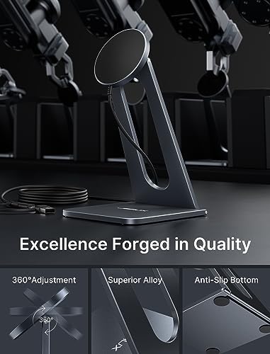 Magnetic Wireless Charging Stand by JSAUX – Effortless Fast Charging for i Phone 12/13/14/15/16 Series – Sleek Grey Design for Ultimate Compatibility and Portability – Ergonomic Mag Safe-Compatible Holder for Seamless Device Usage During Charging