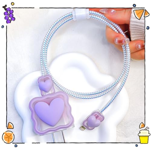 Vibrant Purple Heart-Shaped USB Charger Protector for i Phone – Stylish Silicone Data Cable Guard with Rapid Charging Capability, Ideal for Trendy Tech Enthusiasts and Mobile Users