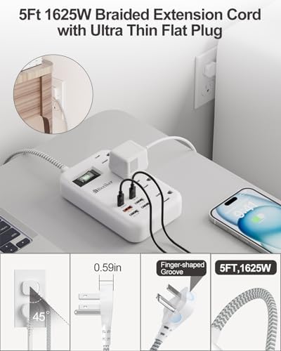 International Travel Power Adapter with 6 USB Ports and 4 AC Outlets – Versatile Plug Converter for European Destinations Including UK, France, Italy, and Germany – Compact 3 ft Extension Cord with Surge Protection for Enhanced Device Safety and Charging Efficiency