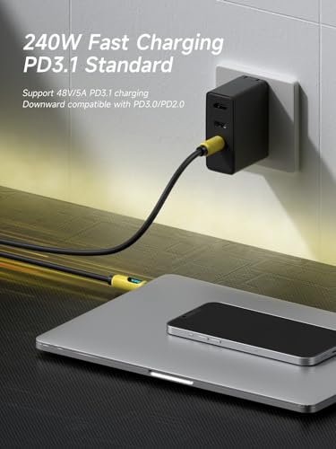 Hagibis 240 W USB C Fast Charging Cable with LED Display – 6.6 Feet Durable Silicone for i Phone 16/15 Pro Max, i Pad, Mac Book Pro – Ultra-Fast 480 Mbps Data Transfer, Flexible Tangle-Free Design for Maximum Performance and Connectivity