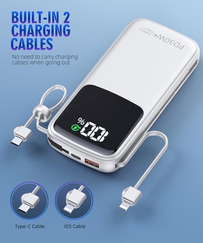 Ultimate UYAYOHU 15000 m Ah Portable Charger with Built-in AC Plug and Dual Output Cables – Lightweight Power Bank for Fast Charging i Phones, Samsung Devices & i Pads – LED Display for Instant Battery Monitoring – Perfect for On-the-Go Lifestyle