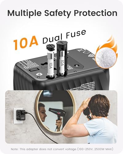LENCENT 85 W Universal Travel Adapter with Retractable USB-C Cable – High-Speed International Plug Converter Featuring 3 Type-C & 1 USB-A Ports for Effortless Worldwide Charging – Your Ultimate Travel Essential for Maximum Compatibility, Fast Charging, and Ga N Technology Efficiency