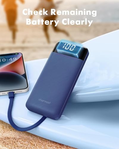 Sleek 10,000 m Ah Multi-Device Portable Charger with Built-In Cables – High-Speed 3 A Power Bank for i Phone, Samsung, Pixel, LG, Moto, i Pad – Ultimate Travel Essential with 6 Outputs for Effortless Charging on the Go
