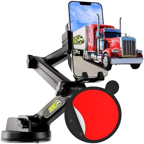 Heavy-Duty Truck Phone Mount with Super Suction Cup – Ultimate Mobile Device Holder for i Phone & Samsung, 16.9-Inch Long Arm for Maximum Stability & Flexibility, Ideal for Big Rig Drivers, Enhances Road Safety and Hands-Free Navigation