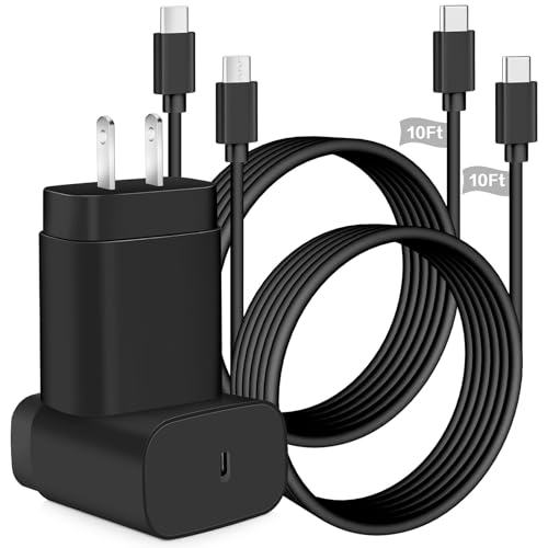 Samsung 25 W Super Fast Charger Bundle – Dual USB-C Wall Charger with 10 FT Quick Charge Cable for Galaxy Devices – Enhanced Speed, Portability, and Compatibility for S25 Ultra, S24, S23, S22, S21, S20, A14, A54, Z Fold 6/5, Z Flip 6/5
