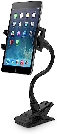 Innovative Macally Clip-On Tablet Holder | Adjustable Gooseneck Mount for Seamless i Pad, Kindle & Smartphone Use | Versatile Clamp Design for Bed, Desk, Stroller & Travel | Universal Fit with 360-Degree Rotation for Enhanced Viewing | Lightweight & Durable Tablet Stand for Effortless Mobility