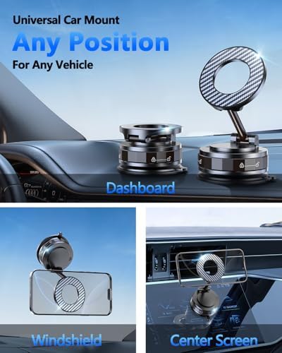 Ultra-Suction Magnetic Phone Holder for Mag Safe – 89+ lbs Grip & 3200 gf Magnetic Force – 360° Adjustable Mount for i Phone & Android Devices – Versatile Hands-Free Car, Gym, or Mirror Use – Durable Black Design for Safety and Convenience