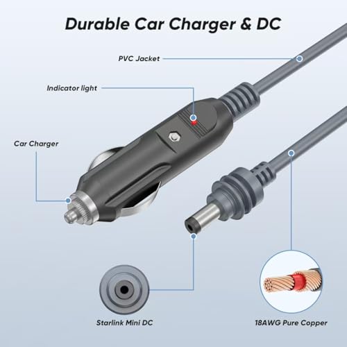 Starlink Mini Power Cable – 9.8 FT USB C to DC, 100 W Fast Charging, 18 AWG Pure Copper, PD Chip for Optimal Performance, Ideal for Outdoor Travel and Car Charging, Essential Accessory for Starlink Mini Kit Users