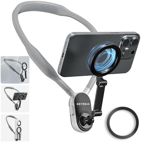 REYGEAK Magnetic Neck Phone Mount – Ultimate Hands-Free Vlogging Solution for i Phone 16/15/14/13/12 & Android Devices | Lightweight Adjustable Chest Stand for Effortless Video Capture | Enhanced Stability with Advanced Magnetic Technology | Perfect for Outdoor Adventures and Creative Content Creation