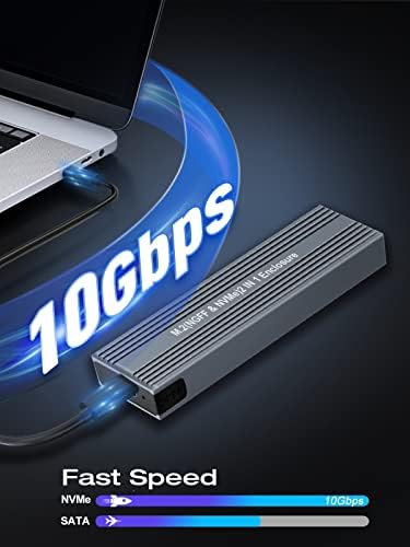 High-Speed M.2 NVMe SSD Enclosure with USB C Adapter – 10 Gbps Transfer Rate, UASP & Trim Support for M-Key (B+M Key) SSDs (2230/2242/2260/2280) – Portable, Durable Solution for Data Backup & Storage Expansion