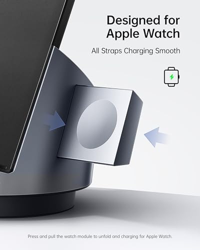 Revolutionary 3-in-1 Wireless Charging Station for Apple Devices – Fast Charging Hub for i Phone 15, 14, 13, 12, 11 Pro Max Plus, Apple Watch Series 1-9/Ultra, and Air Pods with Adjustable RGB Lighting and Rotating Design for Optimal Convenience and Enhanced Compatibility