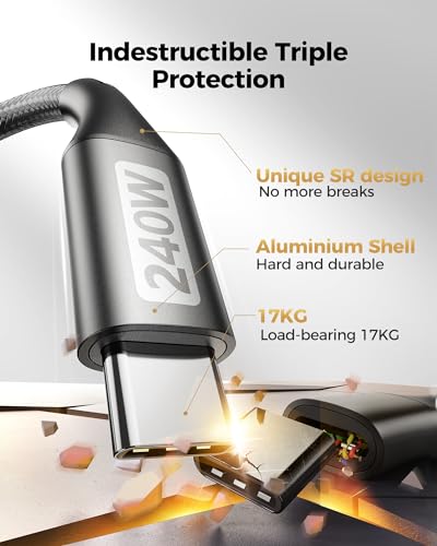 Silkland 240 W USB C to USB C Fast Charging Cable (1.5 FT, 2 Pack) – Ultimate 100 W PD 3.1 Power Delivery for i Phone 16 Series, Mac Book Pro/Air, i Pad Pro/Air/Mini, Samsung, and Pixel Devices – Superior Compatibility and Enhanced Speed for Tech Enthusiasts