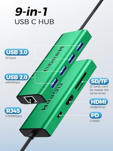 Unlock Seamless Connectivity with the QGee M 9-in-1 USB C Hub – The Ultimate Multi-Port Adapter for High-Speed Data Transfer, 4 K HDMI Output, and 100 W Power Delivery – Perfectly Compatible with Mac Book Pro, Air, i Pad, Dell, HP, Lenovo, and Chromebook – Compact, Stylish Blue Design for On-the-Go Professionals and Creatives