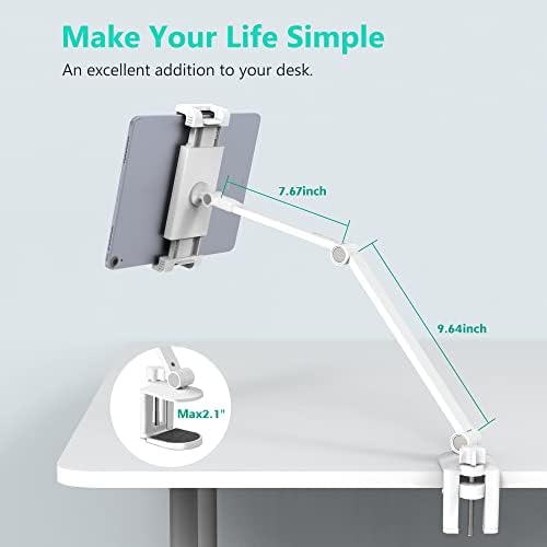 Sleek Multi-Angle Tablet Desk Mount – Adjustable Holder for 4.7″ to 13″ Devices, Perfect for i Pad & Surface Pro, White Design for Modern Workspaces and Enhanced Comfort