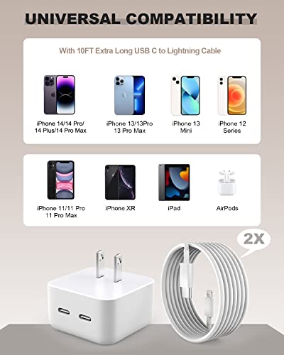 Rapid Charge i Phone 15 & 16 Dual USB-C Adapter Set – 40 W Fast Charging Block with Two 10 FT Cables for i Pad & i Phone Accessories – Optimal Power Delivery for i Phone 15 Pro/Pro Max & i Pad Mini/Air/Pro – Portable Convenience & High Compatibility