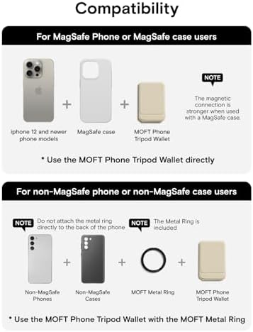 MOFT Phone Stand, Magnetic Phone Tripod Stand Stain-Resistant MOVAS Leather & Angle Adjustment & Strong Magnets Tripod for iPhone 16/15/14/13/12 (Included Metal Ring)-Misty Cove – Enhanced Compatibility and Speed