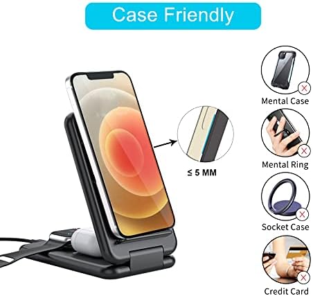 Ultimate 3-in-1 Foldable Fast Wireless Charger – Ultra-Portable Charging Station for i Watch, Air Pods Pro/2, and Qi-Compatible Smartphones – Speedy and Safe Power Hub for i Phone 13/12/11 & Samsung Galaxy S21/S20 with Chic Design and Enhanced Safety Features