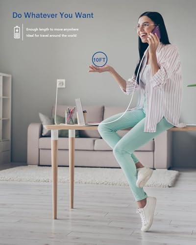 Lezaface 10 FT MFi Certified i Phone Charging Bundle – Dual Pack Lightning Cable and USB Wall Adapter for Rapid Charge & Data Syncing – Perfect Compatibility for i Phone 14/13/12/11/Mini/XS/Max/XR/X/8/7/SE – Ultimate Flexibility with Durable Design for Home, Office, and Travel Use