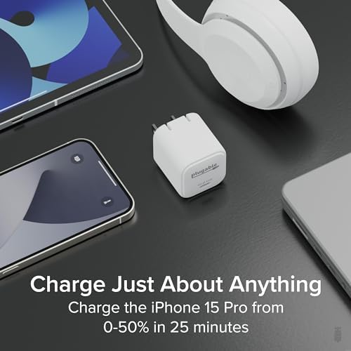 Plugable 30 W USB-C Ga N Charger – Ultra-Fast Mag Safe-Compatible Power Adapter for i Phone, i Pad, Galaxy & USB-C Devices – Ideal for Remote Teams, Business Travelers & IT Deployments – Compact White Design for Effortless Portability and Enhanced Device Longevity