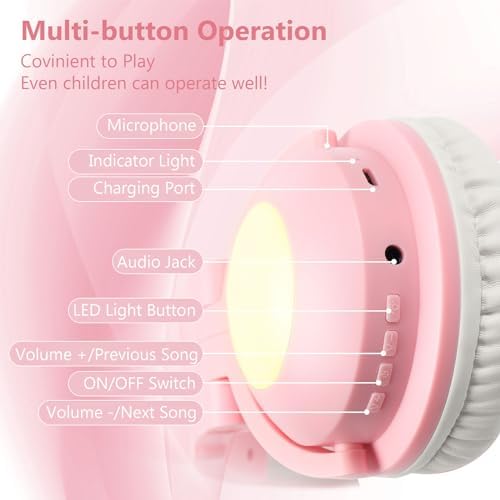 Cat Ear Bluetooth Headphones – Lightweight Over-Ear Gaming Headset with RGB Lighting for Kids & Adults, Unmatched Comfort for Gaming, Music & Calls, Seamless Wireless Connectivity with i Phone, i Pad, Laptop & PC, High-Quality Sound for Immersive Listening Experiences