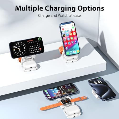 X55 Magnetic Foldable 3-in-1 Charging Station for Apple Devices – 15 W Fast Wireless Charger for i Phone 16, 15, 14, 13, 12 Series, 5 W Apple Watch Power Station, Portable Air Pods Charging Stand – Sleek Black Design for Travel and Home Use