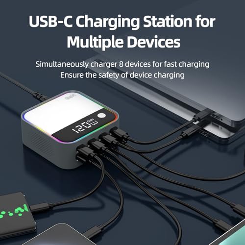 Ultimate 120 W Ga N USB-C Multi-Port Charging Hub with LED Display & Vibrant Gradient Light – Fast and Efficient Charging Station for i Phone, Samsung Galaxy, i Pad, Laptops & More – Ideal for On-the-Go Power Needs