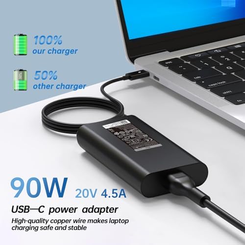 90 W Type C USB-C Laptop Charger for Dell | Turbo Fast Charging Adapter for XPS 13, Precision 3540 & Latitude Series | Sleek, Portable Design for Home & Office Use | Superior Durability with Enhanced Safety Features
