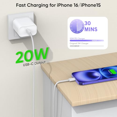 Elevate Your Charging Game: Fast 20 W USB-C Charger & 6 FT Woven Cable Bundle for i Phone 16/15, i Pad Pro & More – Durable & Flexible Dual-Pack for Home and Office Convenience