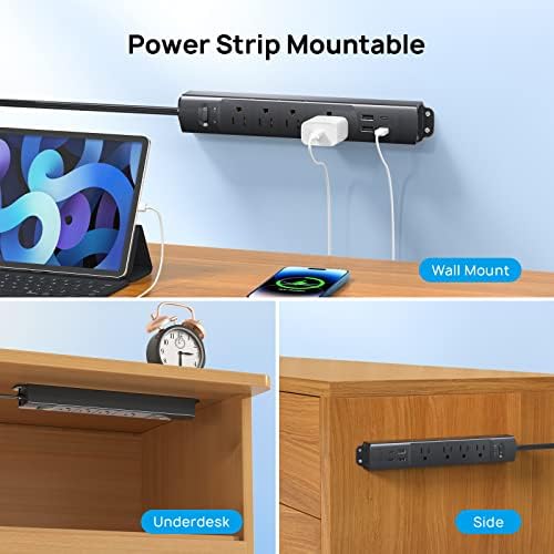 Ultra-Slim TROND Surge Protector Power Strip with 3 USB Ports & Type C – 4 AC Outlets for Maximum Device Protection & Charging Speed – 1440 J Surge Defense, ETL Listed, Space-Saving Wall Mount Design for Home Office & Dorm Use – Versatile Power Management Solution in Elegant Black