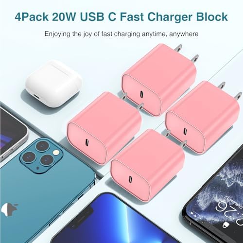 Ultra-Fast 20 W USB C Charger Block – 4 Pack for i Phone 16/15 & Multi-Device Compatibility – Compact Power Adapter for Apple, Samsung, Google – Essential Travel Charging Solution with Enhanced Durability and Safety Features