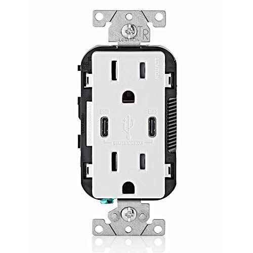 Leviton 60 W Dual USB Type A/Type-C In-Wall Charger – Fast, Efficient Power Delivery Solution for Smartphones, Tablets & Laptops – Tamper-Resistant Outlet in Light Almond for Safe, Clutter-Free Charging Experience – Perfect for Home and Office Use