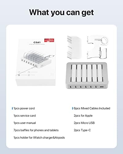 Soo Pii Elegant Pink 6-Port USB Charging Station Organizer – Fast Multi-Device Charging Hub with 6 High-Speed Cables and i-Watch Holder – Ultimate Solution for Neat Workspaces and Efficient Device Management