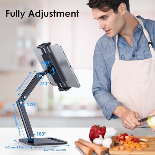 Premium Aluminum Tablet Stand for Enhanced Ergonomics – Fully Adjustable Holder Compatible with i Pad Pro, Air, Mini, Galaxy Tab, Surface Pro, and Kindle (4.7″-13″) – Sturdy Heavy-Duty Base for Stability – Sleek Black Design for Home and Office Use – Elevate Your Viewing Experience with Optimal Comfort and Style