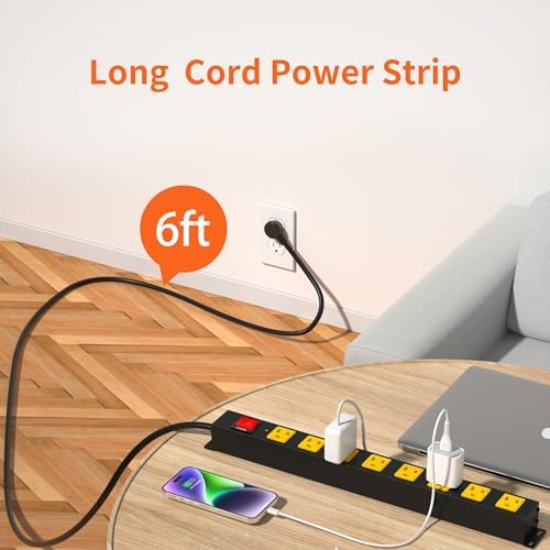 10 FT Heavy Duty 8 Outlet Surge Protector Power Strip with Wall Mount Capability – 2100 Joules of Protection for Home, Office, Garage and Workshop – Versatile, Space-Saving Design with Wide Spaced Outlets for Large Plugs and Electronics