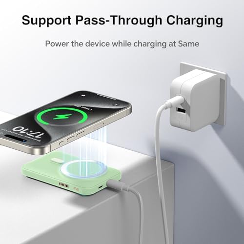 Ultra-Fast Magnetic Power Bank with 11,000 m Ah Capacity and Active Cooling Technology – Transparent Portable Charger for i Phone 14/13/12 Pro & Mag Safe Compatibility – 20 W USB-C Input/Output for Rapid Charging and Enhanced Device Safety