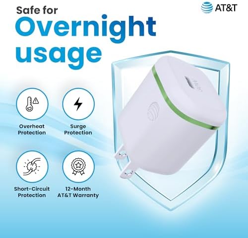 AT&T 40 W USB-C Fast Charging Wall Adapter – Ultimate Travel Companion with Foldable Prongs for i Phone, i Pad, Samsung Galaxy, Google Pixel & More – Universal Compatibility for Rapid Power Delivery Anytime, Anywhere