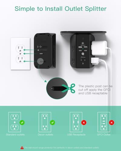 Revolutionary Wall Outlet Extender with Integrated Shelf & Adjustable Night Light – 5 USB Ports Including Rapid USB-C Charging, Surge Protection, and Compact Design for Enhanced Organization and Efficiency