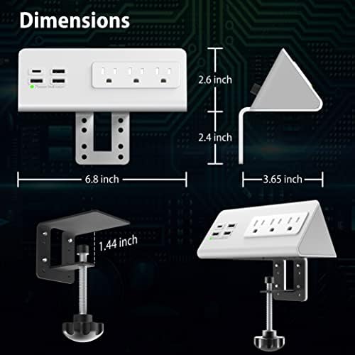 Edge Mount Power Strip with USB-C & AC Outlets – 3 AC Sockets and 4 Fast-Charging USB Ports for Home, Office, and Dorm – Desk Clamp Surge Protector, Compact Design for Enhanced Convenience and Safety – Black (2-Pack)