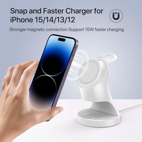 All-in-One Mag Safe Wireless Charging Station for Apple Devices – Fast 3-in-1 Charger Dock for i Phone 16/15/14/13/12 Pro/Max/Plus/Mini, Air Pods 2/3/Pro, and Apple Watch Series Ultra/8/7/SE/6/5/4/3/2 – Sleek, Space-Saving Design with Advanced Safety Features