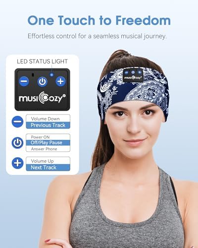 MUSICOZY Bluetooth 5.4 Sleep Headband – Ultra-Thin Stereo Earbuds for Uninterrupted Comfort and Performance, Sweat-Resistant for Active Lifestyles & Serenity (White Red) – Elevate Your Audio Experience with Innovative Design and Superior Sound Quality