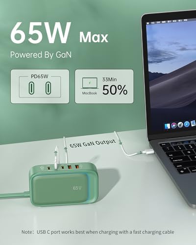 Effortless Power: 65 W USB Charging Station with Surge Protection – 5 FT Flat Extension Cord for Travel, Home, Office & School – Multi-Device Charging Hub for Fast, Safe Energy Delivery – Lightweight & Compact Design for Ultimate Portability