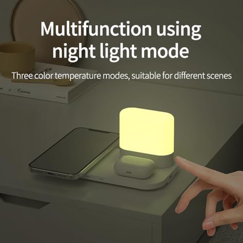All-in-One 4-in-1 Wireless Charging Station with Adjustable Night Lamp – Magnetic Fast Charger for i Phone, Apple Watch Ultra & Air Pods – Compact Travel Solution for Enhanced Device Compatibility – Qi-Certified Charging Dock in Sleek White Finish